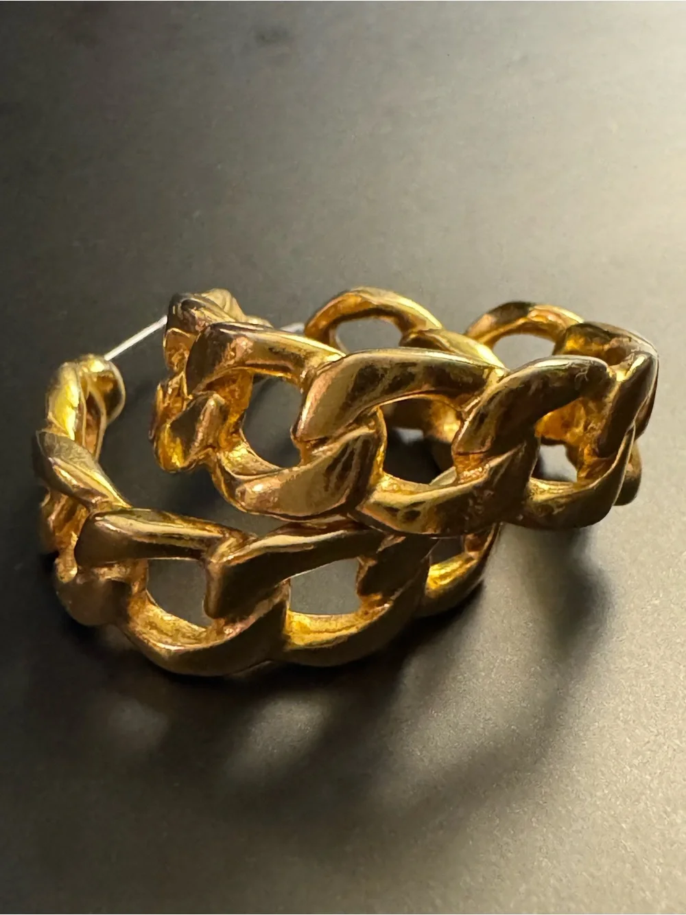 Gold Tone Chunky Curb Link Half Hoop Earrings